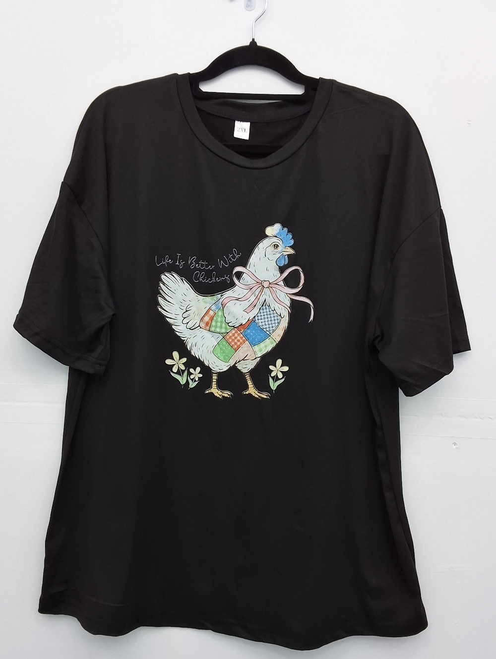 Life Is Better With Chickens Women's Farmhouse Black Graphic Tee, Size 2XL